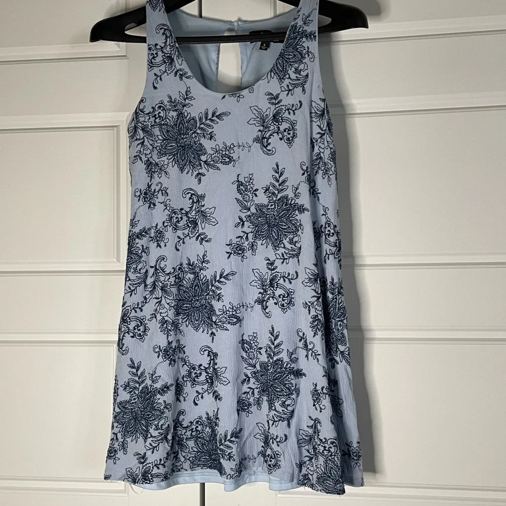 Lulu's SURF SWELL BLUE EMBROIDERED Mini SWING DRESS